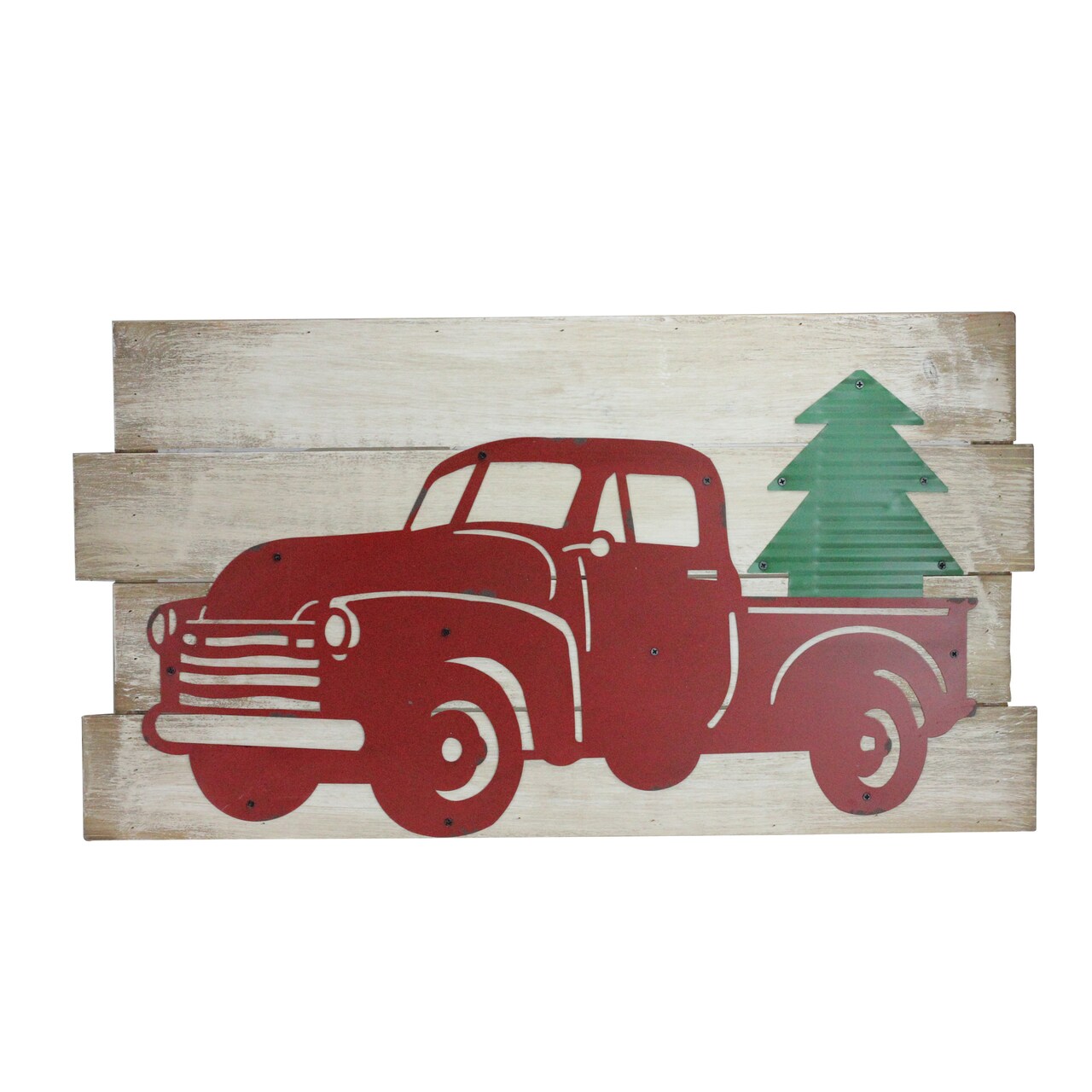 Raz 28" Rustic Wood and Metal Red Truck Carrying Tree Wall Art